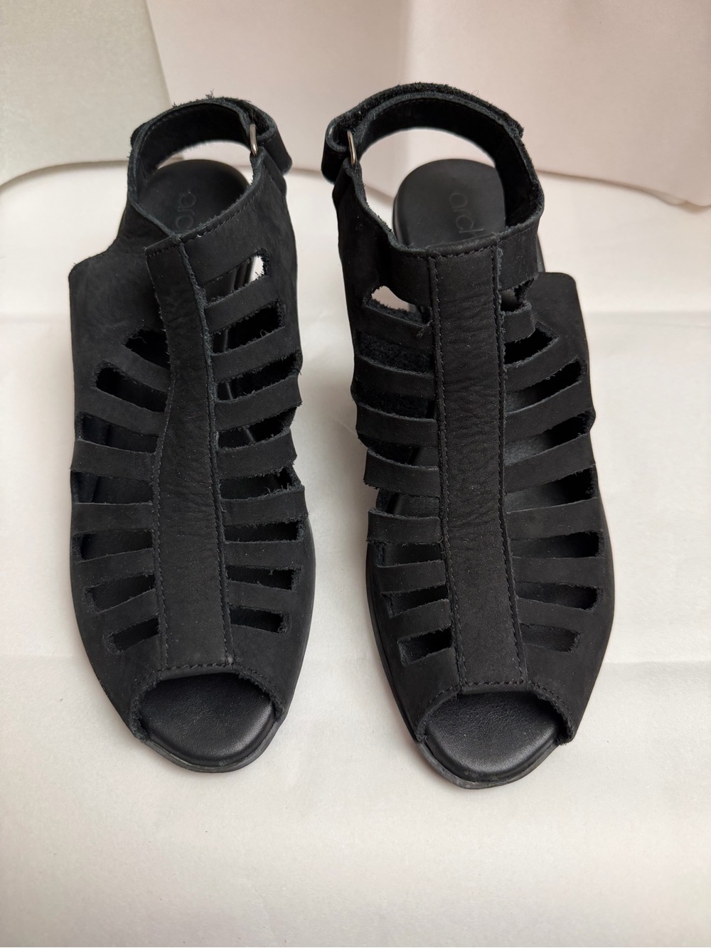 Arche Black Suede (Nubuck) Caged Ankle Sandals